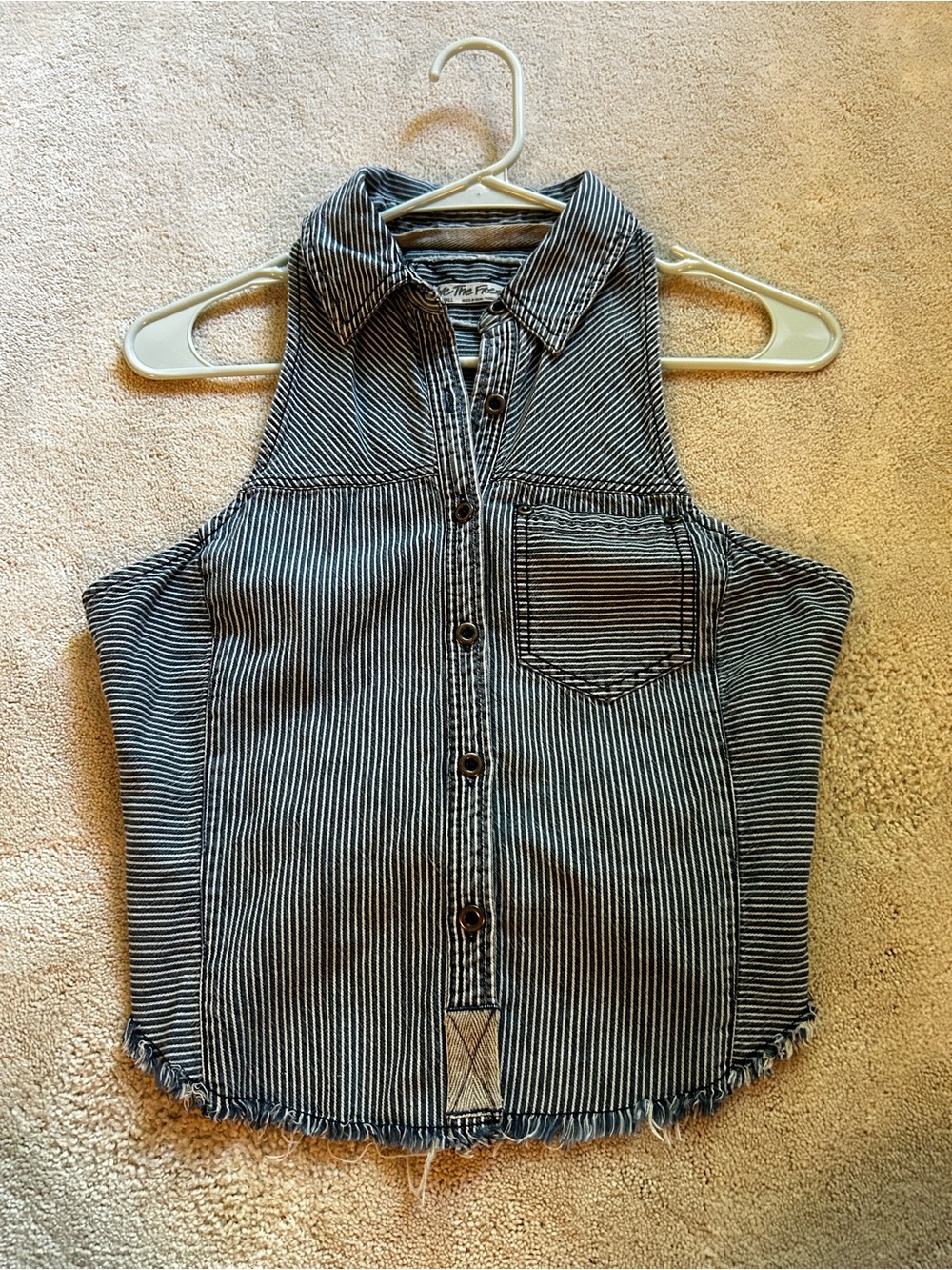 Free People Blue & White Striped Sleeveless Button Tank